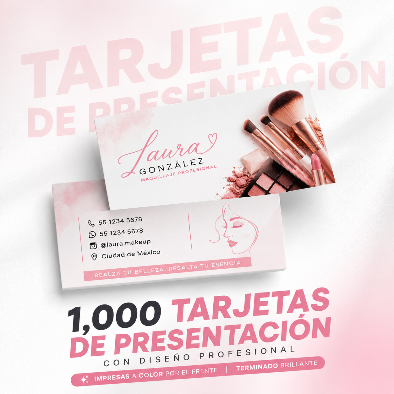 1,000 Tarjetas de Presentación Premium Brillantes con Diseño Profesional